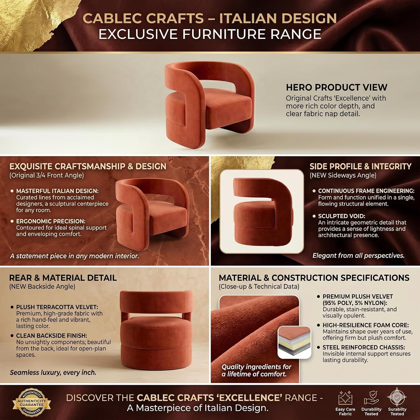 Classic 1-Seater Italian Fabric Sofa Chair for Living Room & Bedroom | Comfortable Single-Seater | Durable Wooden Frame | Italian Compact Design | Easy-to-Maintain Upholstery