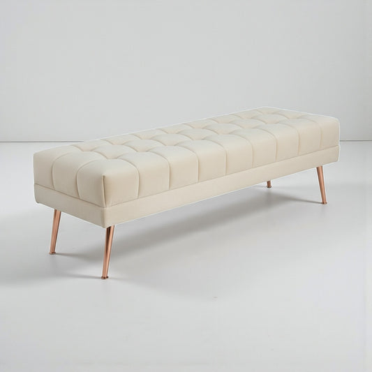 Cablec Crafts™ Tufted Velvet Bench for Living Room & Bedroom | Upholstered Accent Seating with Metal Legs | Chocolate Brown Bench (45×140×45 cm)
