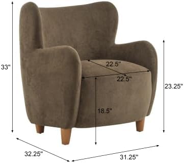 High Back Wingback Velvet Single Seater Armchair Curved Arm Relaxing Accent Chair for Living Room, Bedroom, Hallway (Camel)