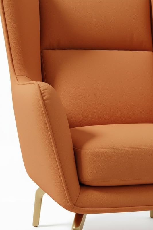 Hyperion Wingback Accent Chair with Ottoman, Faux Leather High-Back Lounge Armchair with Gold Metal Legs & Cushion for Living Room, Bedroom & Office, Single Seater (Burnt Orange)