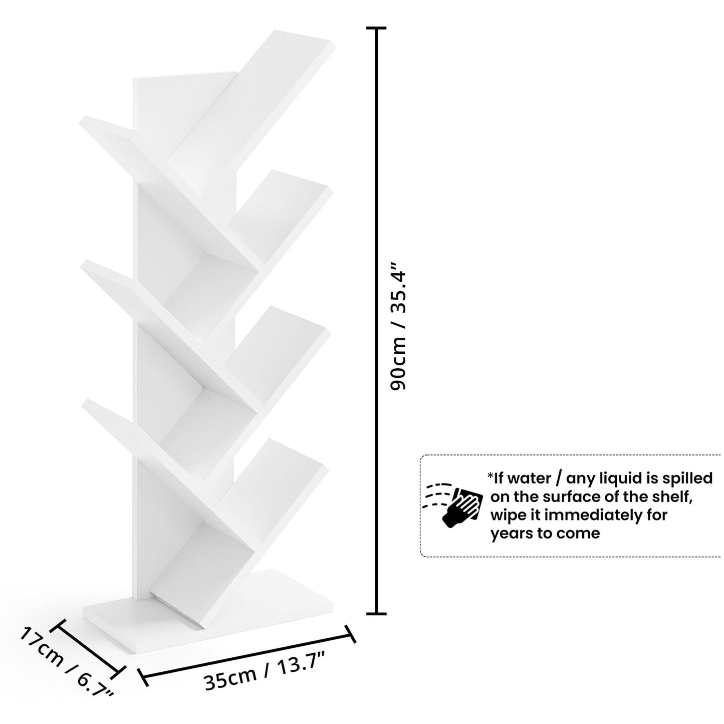 ABOUT SPACE Book Shelf for Home - 7 Tier Tree Shaped Book Rack for Study Room DIY Wooden Book Stand with Bottom Storage Space for Office, Livingroom, Bedroom (Brown - L 35 x B 17 x H 90 cm)