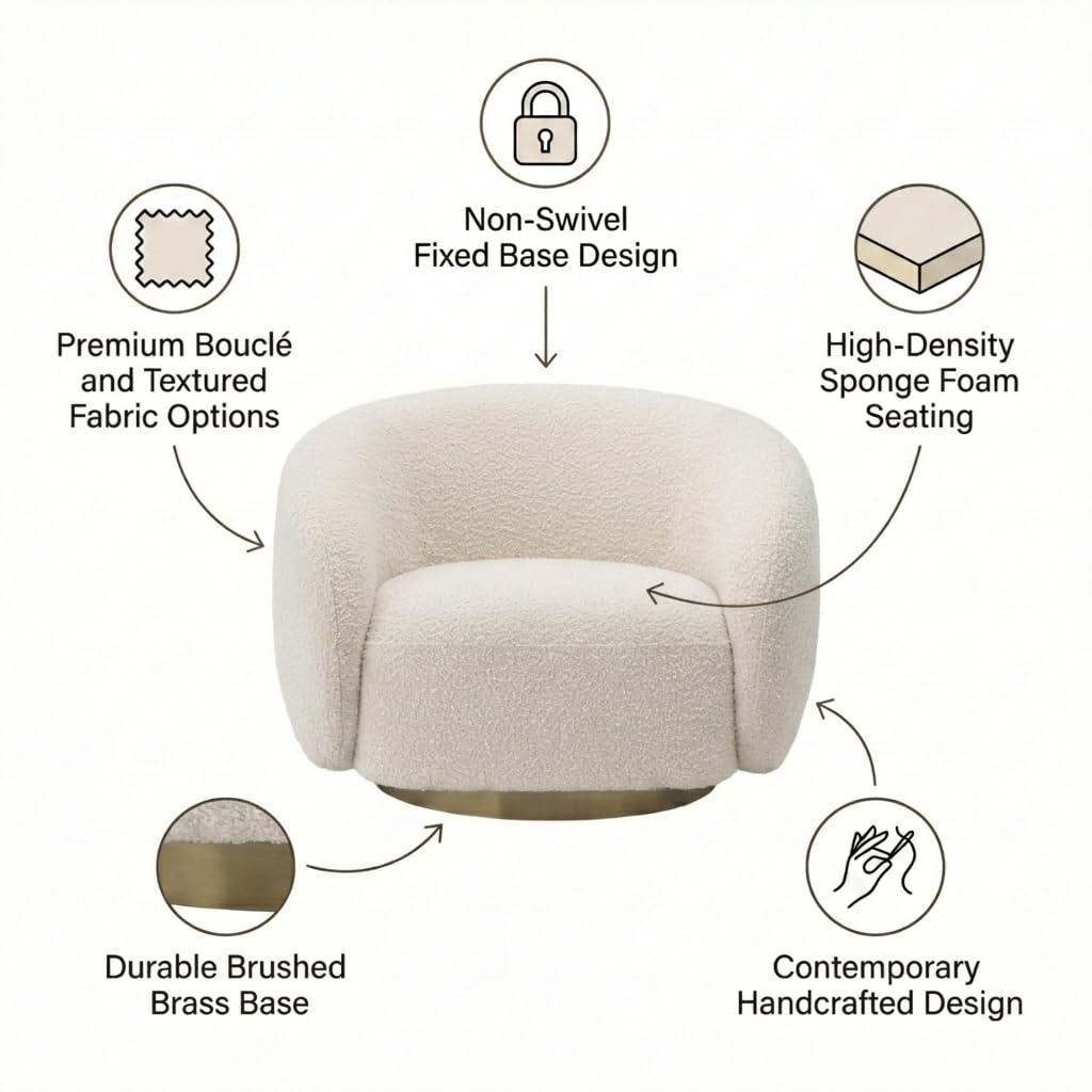 Kingsman Furnitures Brok Swivel Luxury Accent Arm Chair 360 Degree Rotatable Sofa for Home | Bedroom, Living & Drawing Room | Ultra Soft and Comfortable for Lounge Premium Boucle Fabric (Cream)