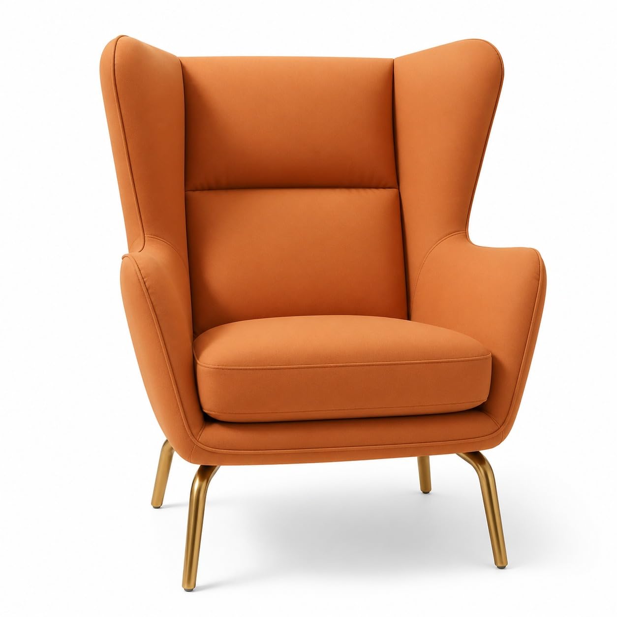 Hyperion Wingback Accent Chair with Ottoman, Faux Leather High-Back Lounge Armchair with Gold Metal Legs & Cushion for Living Room, Bedroom & Office, Single Seater (Burnt Orange)