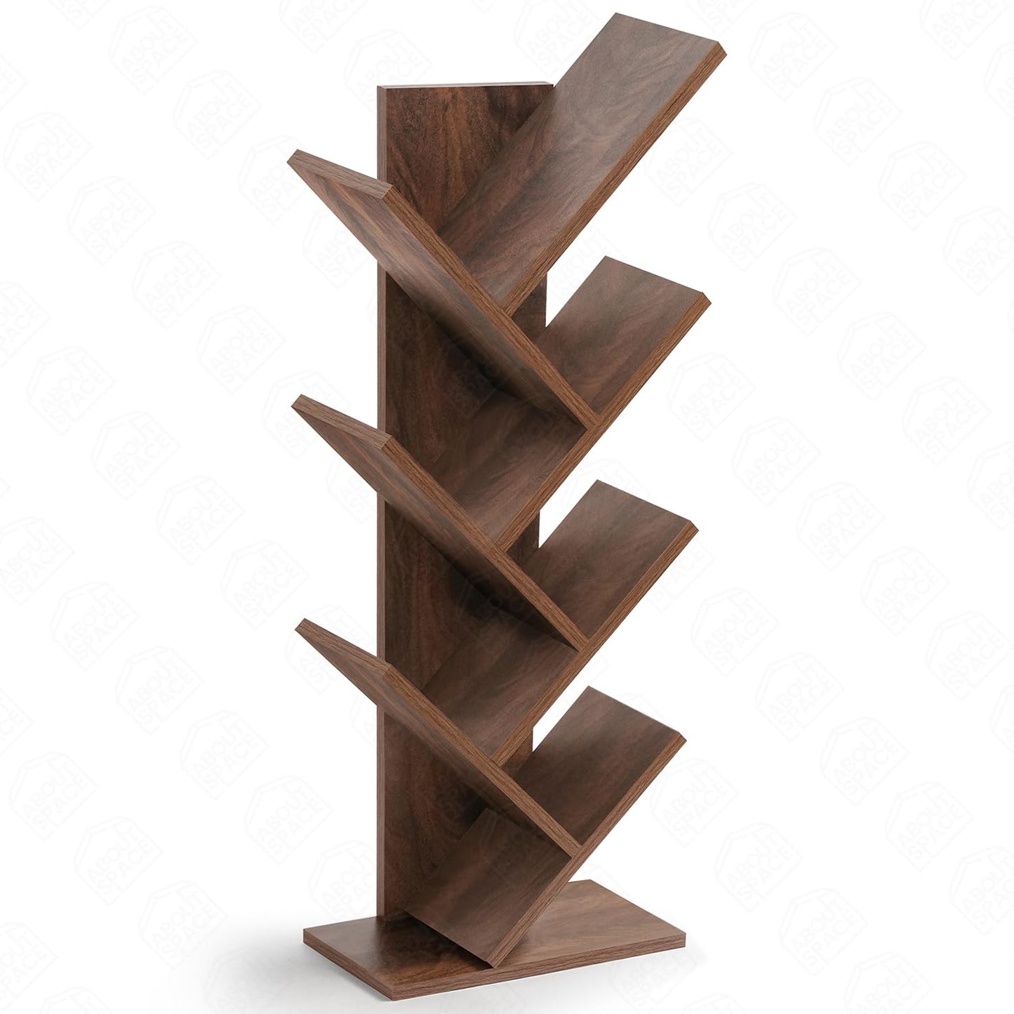 ABOUT SPACE Book Shelf for Home - 7 Tier Tree Shaped Book Rack for Study Room DIY Wooden Book Stand with Bottom Storage Space for Office, Livingroom, Bedroom (Brown - L 35 x B 17 x H 90 cm)