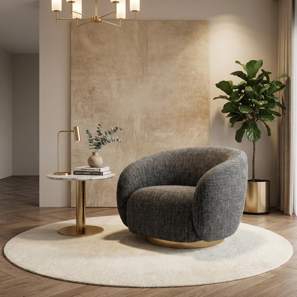 Kingsman Furnitures Brok Swivel Luxury Accent Arm Chair 360 Degree Rotatable Sofa for Home | Bedroom, Living & Drawing Room | Ultra Soft and Comfortable for Lounge Premium Boucle Fabric (Cream)