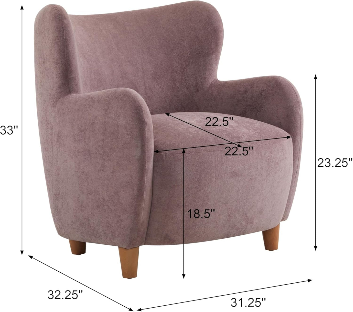 High Back Wingback Velvet Single Seater Armchair Curved Arm Relaxing Accent Chair for Living Room, Bedroom, Hallway (Camel)