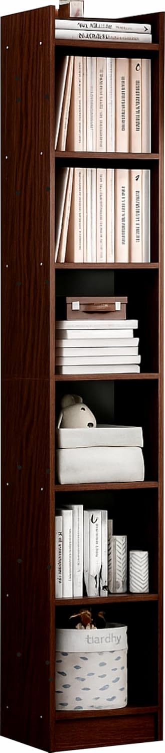 Enigmatic Woodworks Wooden Large Open Bookshelf Multipurpose for Home Rack Showcase Organizer for Living Room I Study Room I 7-Tier I Finish-Suede DIY (Walnut) 33 * 24 * 182cm