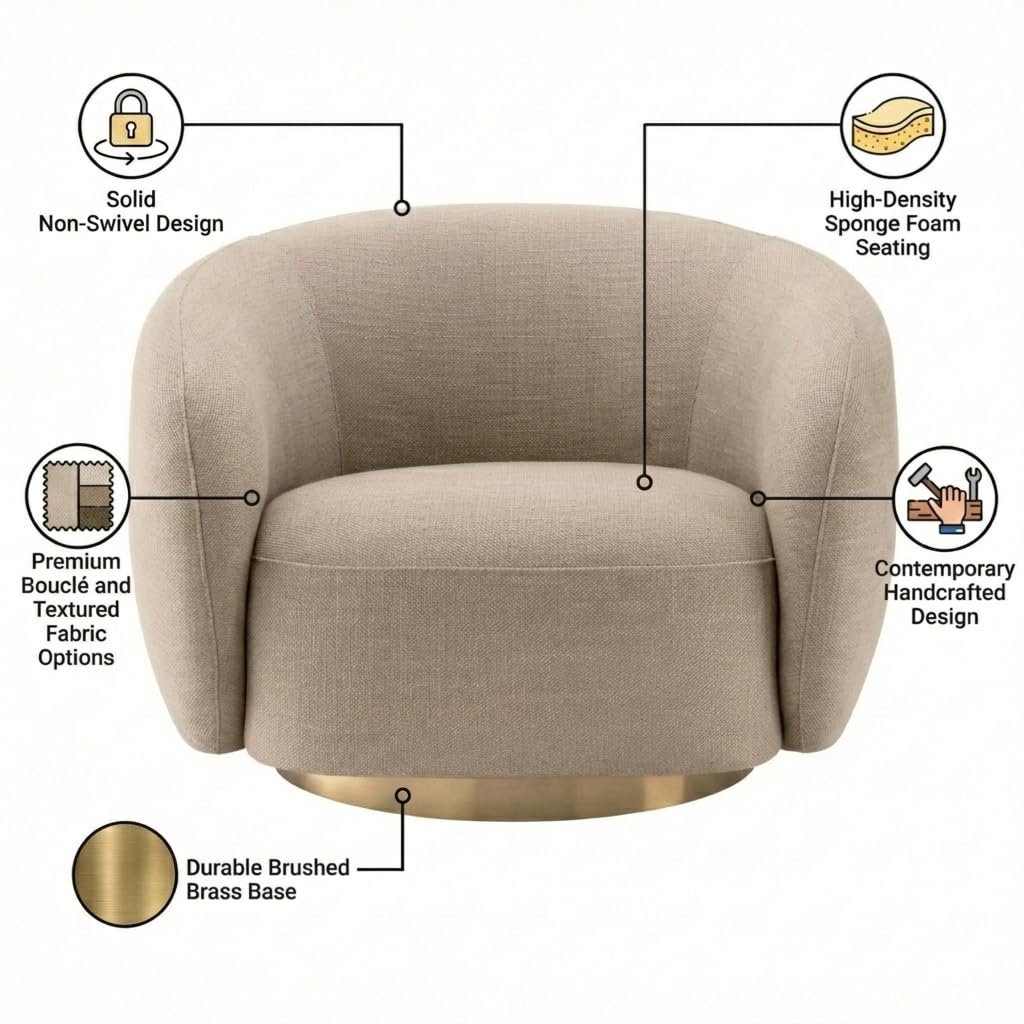 Kingsman Furnitures Brok Swivel Luxury Accent Arm Chair 360 Degree Rotatable Sofa for Home | Bedroom, Living & Drawing Room | Ultra Soft and Comfortable for Lounge Premium Boucle Fabric (Cream)