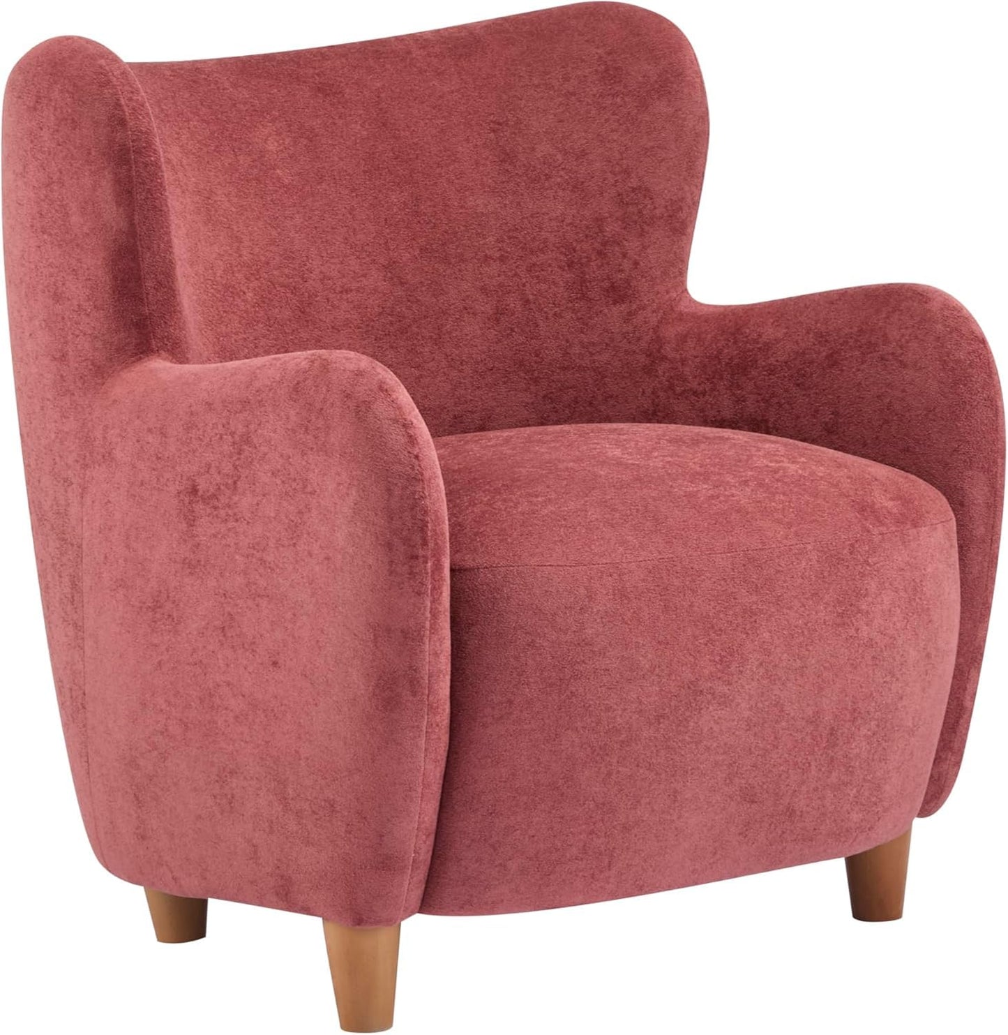 High Back Wingback Velvet Single Seater Armchair Curved Arm Relaxing Accent Chair for Living Room, Bedroom, Hallway (Camel)