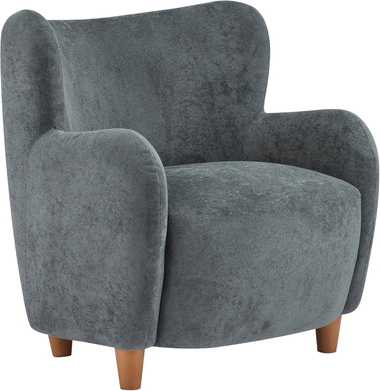 High Back Wingback Velvet Single Seater Armchair Curved Arm Relaxing Accent Chair for Living Room, Bedroom, Hallway (Camel)