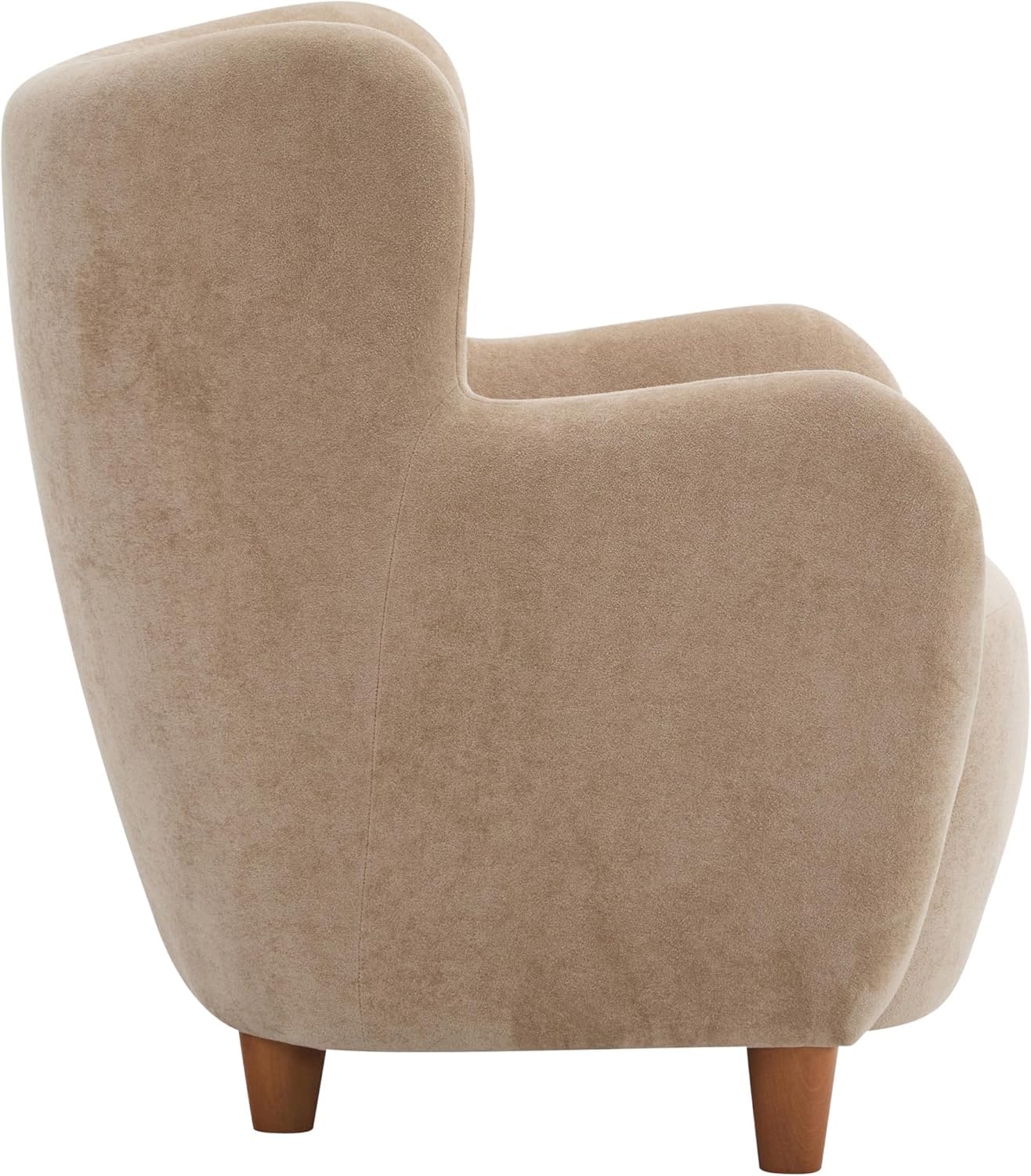 High Back Wingback Velvet Single Seater Armchair Curved Arm Relaxing Accent Chair for Living Room, Bedroom, Hallway (Camel)
