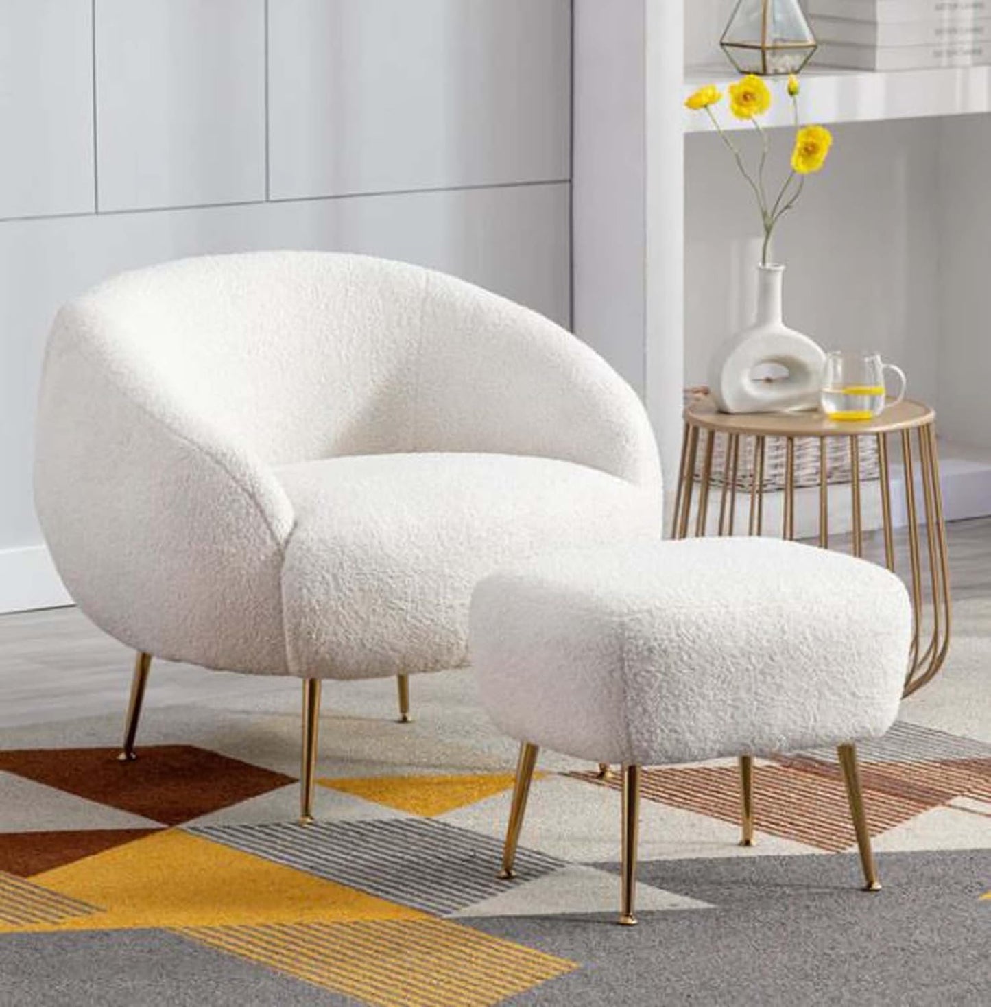 Accent Chair for Living Room, Bedroom Restaurant| Barrel Chair for Living Room with Golden Steel Legs (Style 5, Cream)