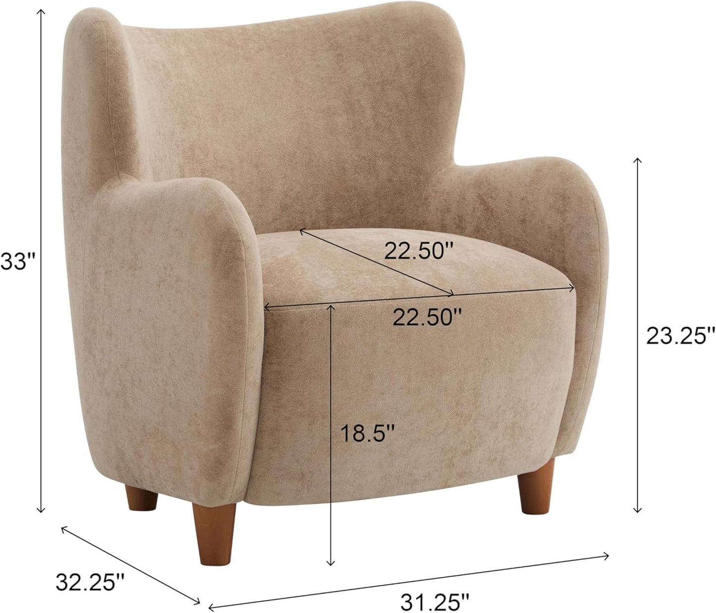 High Back Wingback Velvet Single Seater Armchair Curved Arm Relaxing Accent Chair for Living Room, Bedroom, Hallway (Camel)