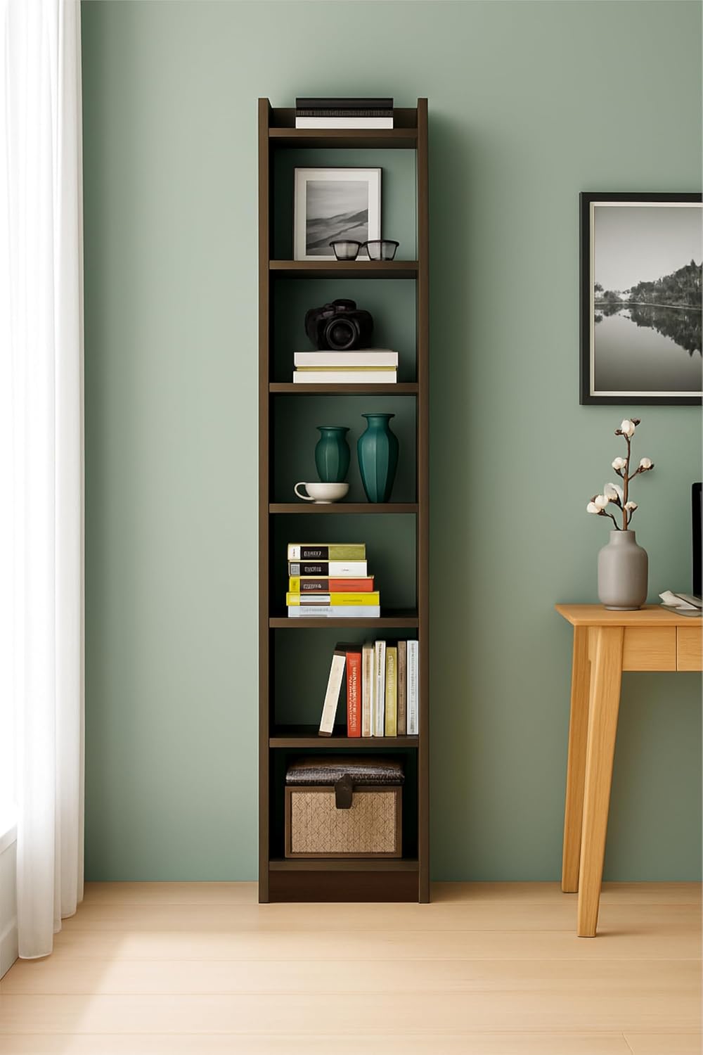 Enigmatic Woodworks Wooden Large Open Bookshelf Multipurpose for Home Rack Showcase Organizer for Living Room I Study Room I 7-Tier I Finish-Suede DIY (Walnut) 33 * 24 * 182cm