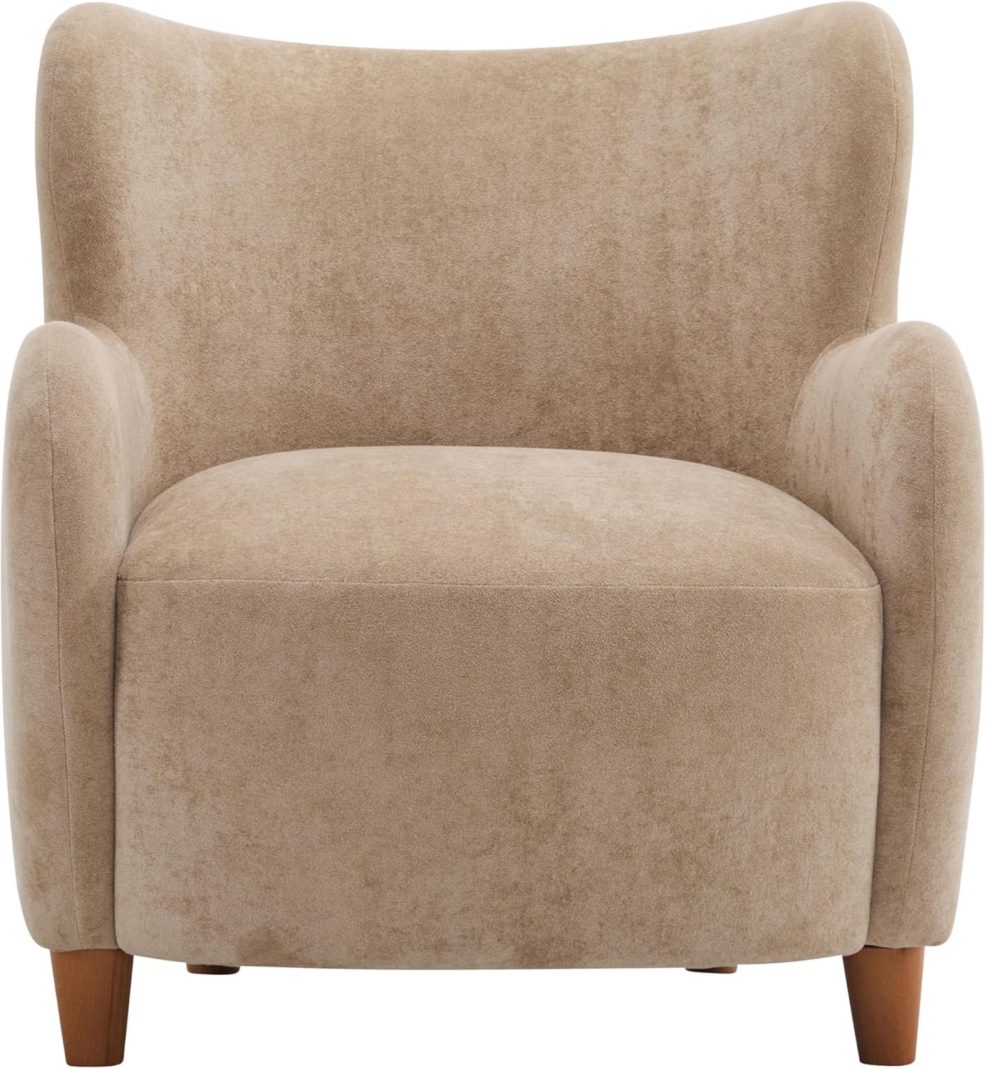 High Back Wingback Velvet Single Seater Armchair Curved Arm Relaxing Accent Chair for Living Room, Bedroom, Hallway (Camel)