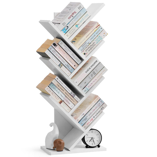ABOUT SPACE Book Shelf for Home - 7 Tier Tree Shaped Book Rack for Study Room DIY Wooden Book Stand with Bottom Storage Space for Office, Livingroom, Bedroom (Brown - L 35 x B 17 x H 90 cm)