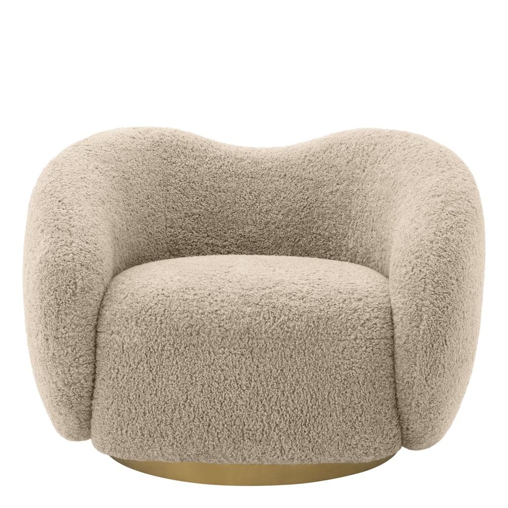 Kingsman Furnitures Brok Swivel Luxury Accent Arm Chair 360 Degree Rotatable Sofa for Home | Bedroom, Living & Drawing Room | Ultra Soft and Comfortable for Lounge Premium Boucle Fabric (Cream)