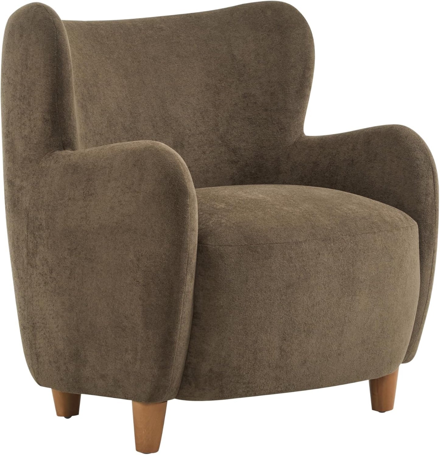 High Back Wingback Velvet Single Seater Armchair Curved Arm Relaxing Accent Chair for Living Room, Bedroom, Hallway (Camel)