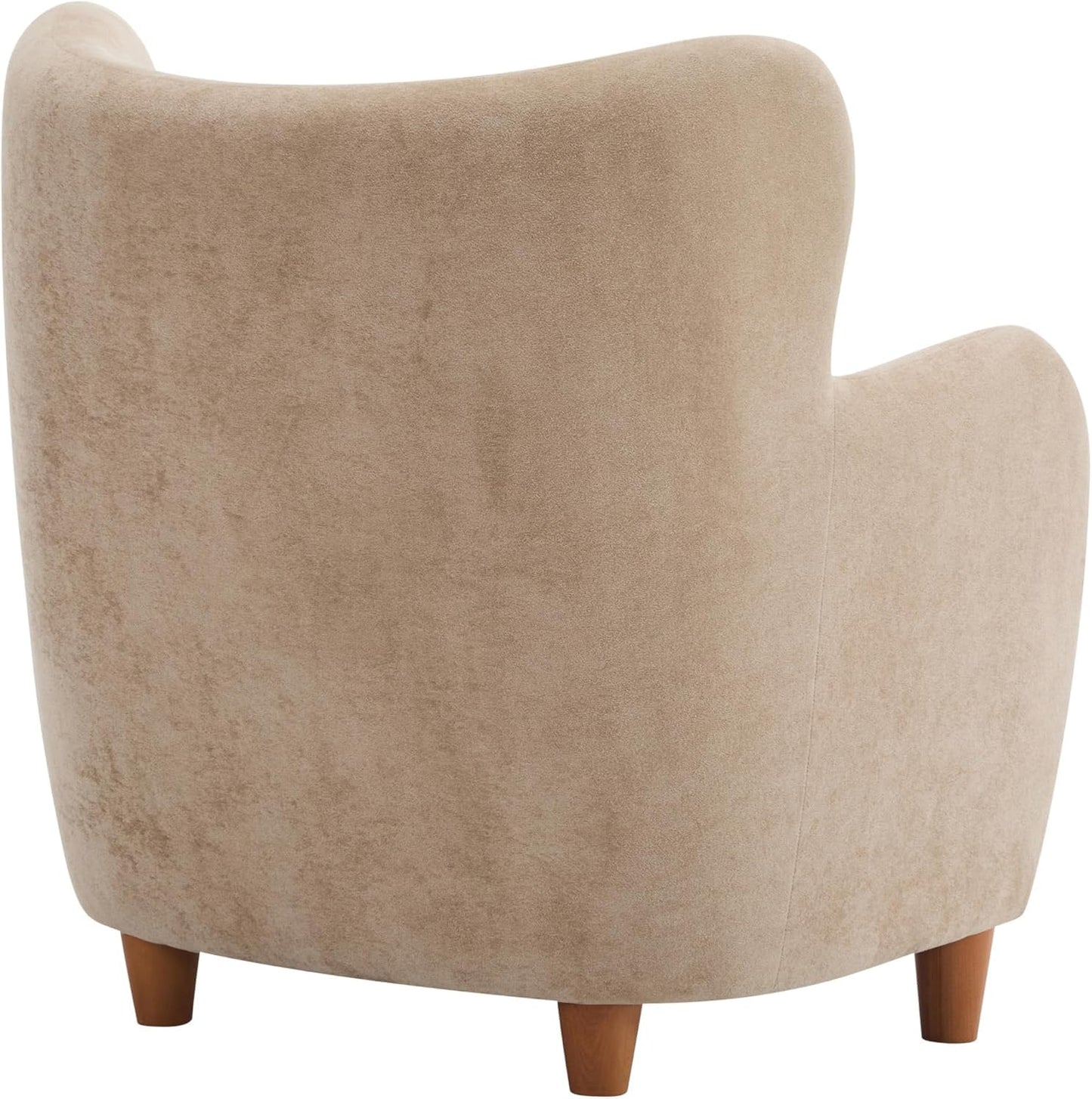 High Back Wingback Velvet Single Seater Armchair Curved Arm Relaxing Accent Chair for Living Room, Bedroom, Hallway (Camel)