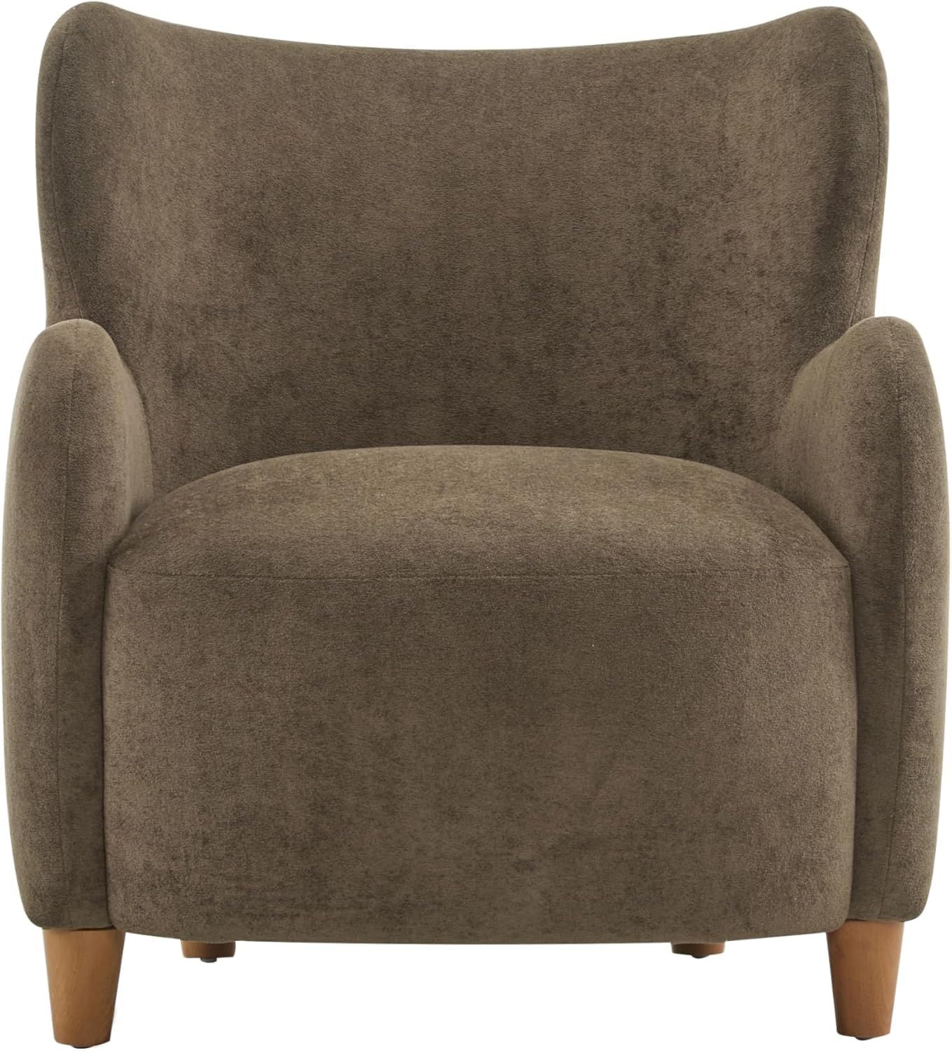 High Back Wingback Velvet Single Seater Armchair Curved Arm Relaxing Accent Chair for Living Room, Bedroom, Hallway (Camel)