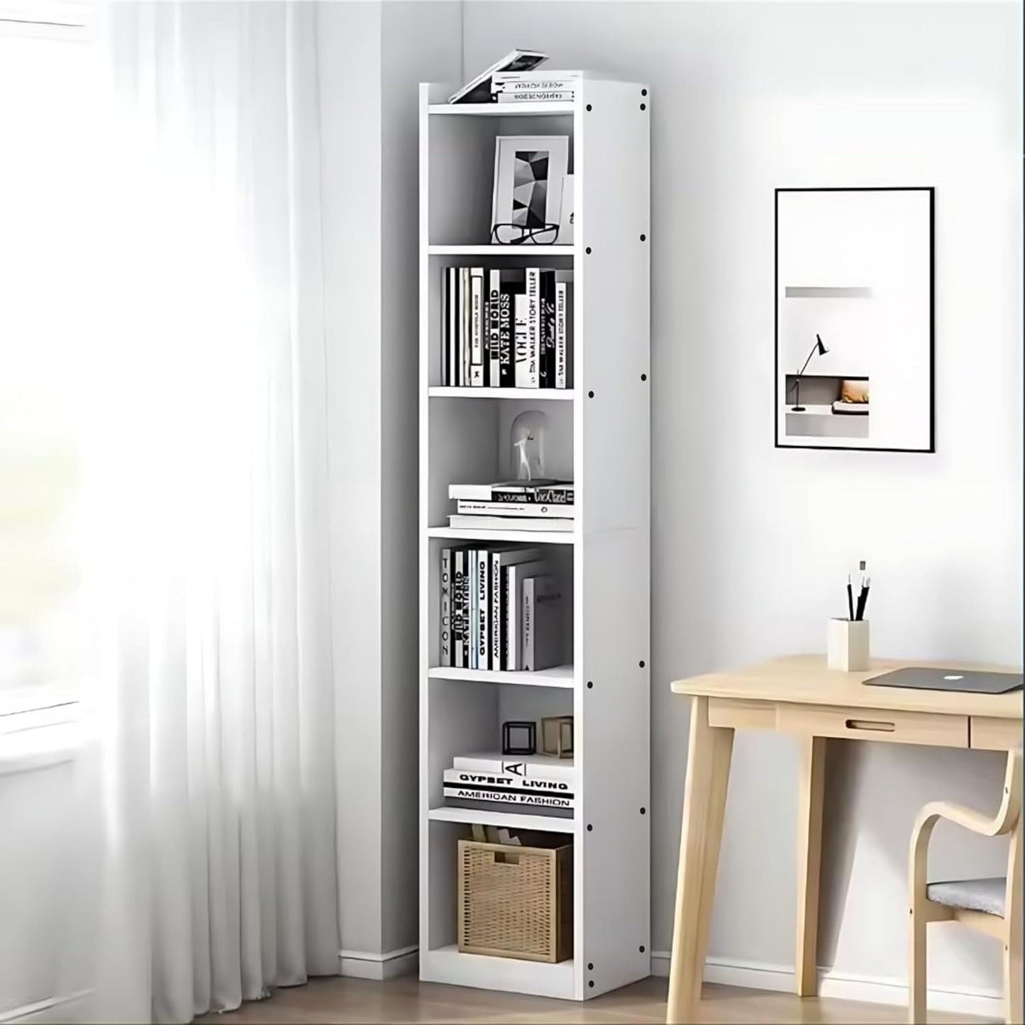 Enigmatic Woodworks Wooden Large Open Bookshelf Multipurpose for Home Rack Showcase Organizer for Living Room I Study Room I 7-Tier I Finish-Suede DIY (Walnut) 33 * 24 * 182cm