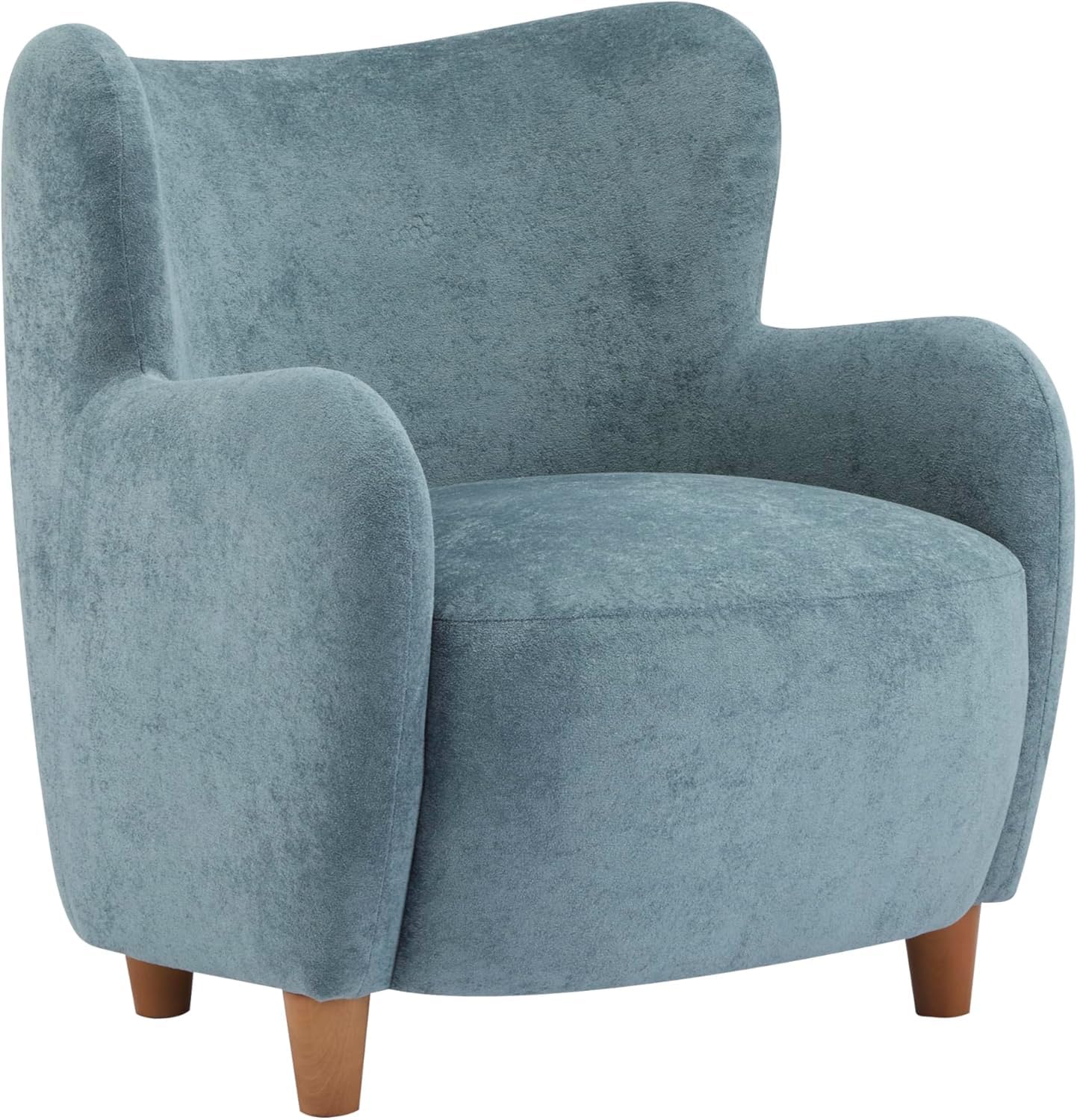High Back Wingback Velvet Single Seater Armchair Curved Arm Relaxing Accent Chair for Living Room, Bedroom, Hallway (Camel)