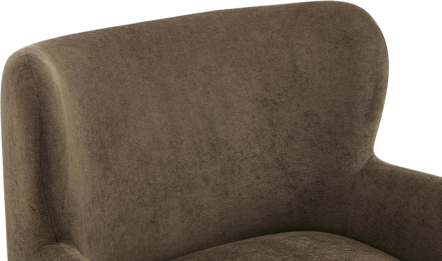 High Back Wingback Velvet Single Seater Armchair Curved Arm Relaxing Accent Chair for Living Room, Bedroom, Hallway (Camel)
