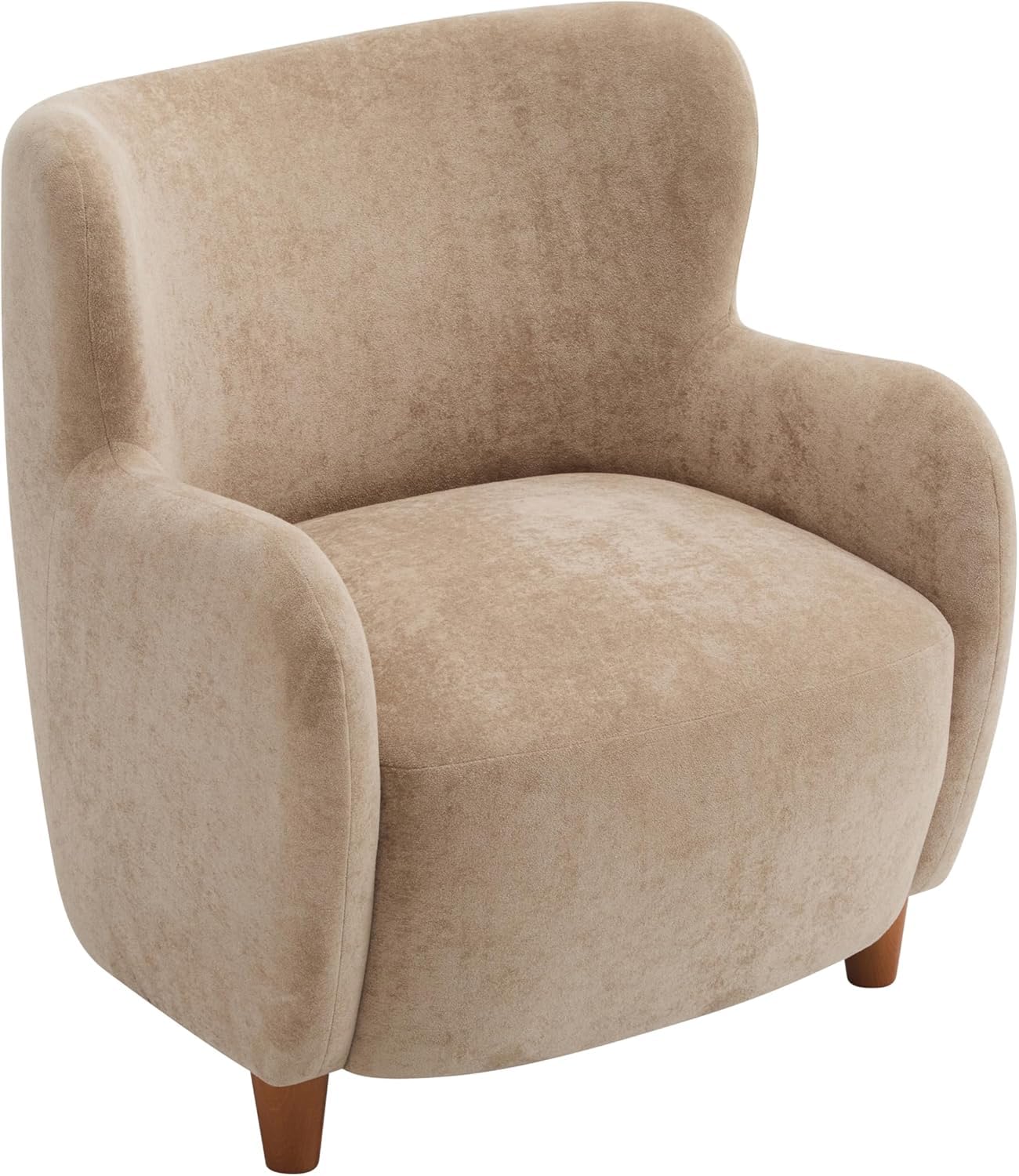 High Back Wingback Velvet Single Seater Armchair Curved Arm Relaxing Accent Chair for Living Room, Bedroom, Hallway (Camel)
