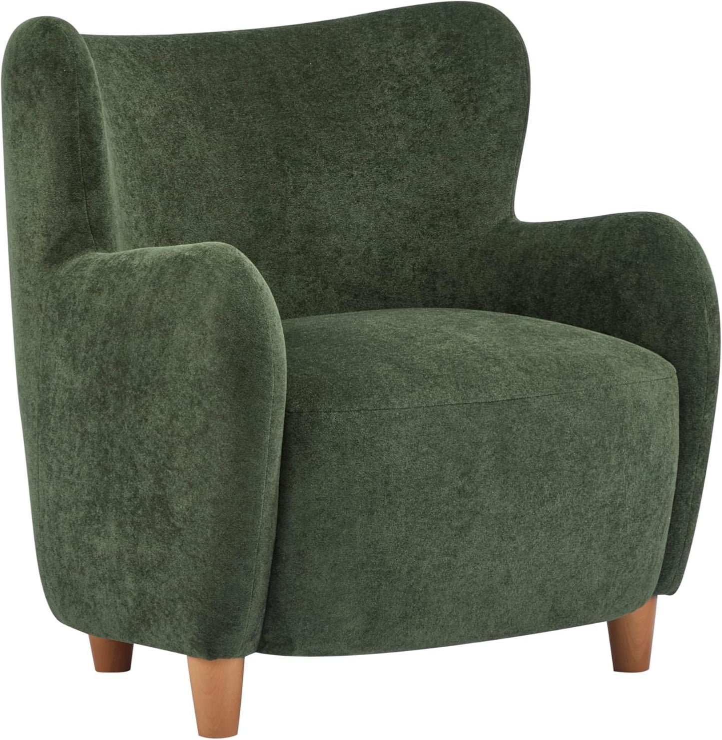 High Back Wingback Velvet Single Seater Armchair Curved Arm Relaxing Accent Chair for Living Room, Bedroom, Hallway (Camel)