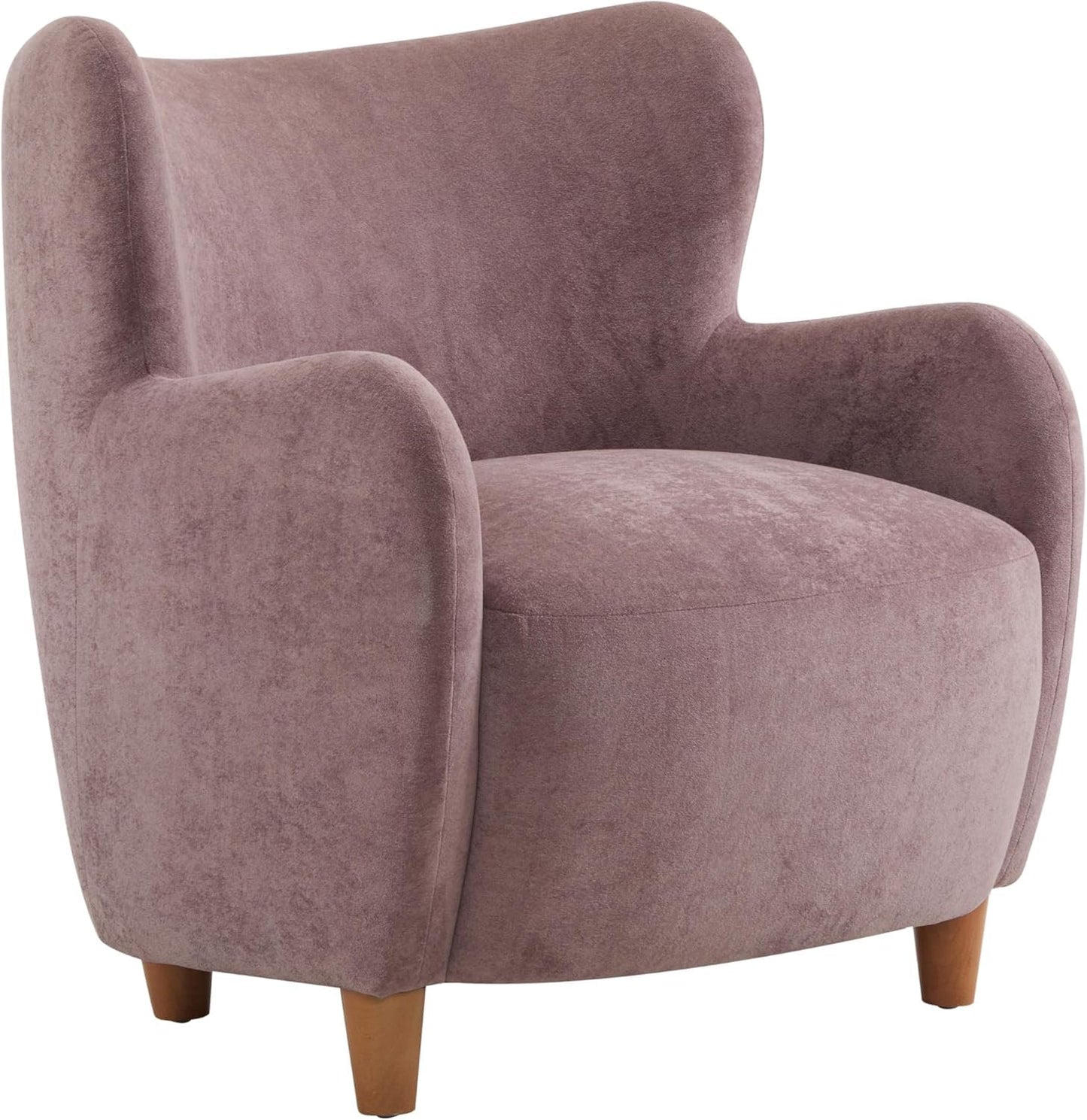 High Back Wingback Velvet Single Seater Armchair Curved Arm Relaxing Accent Chair for Living Room, Bedroom, Hallway (Camel)