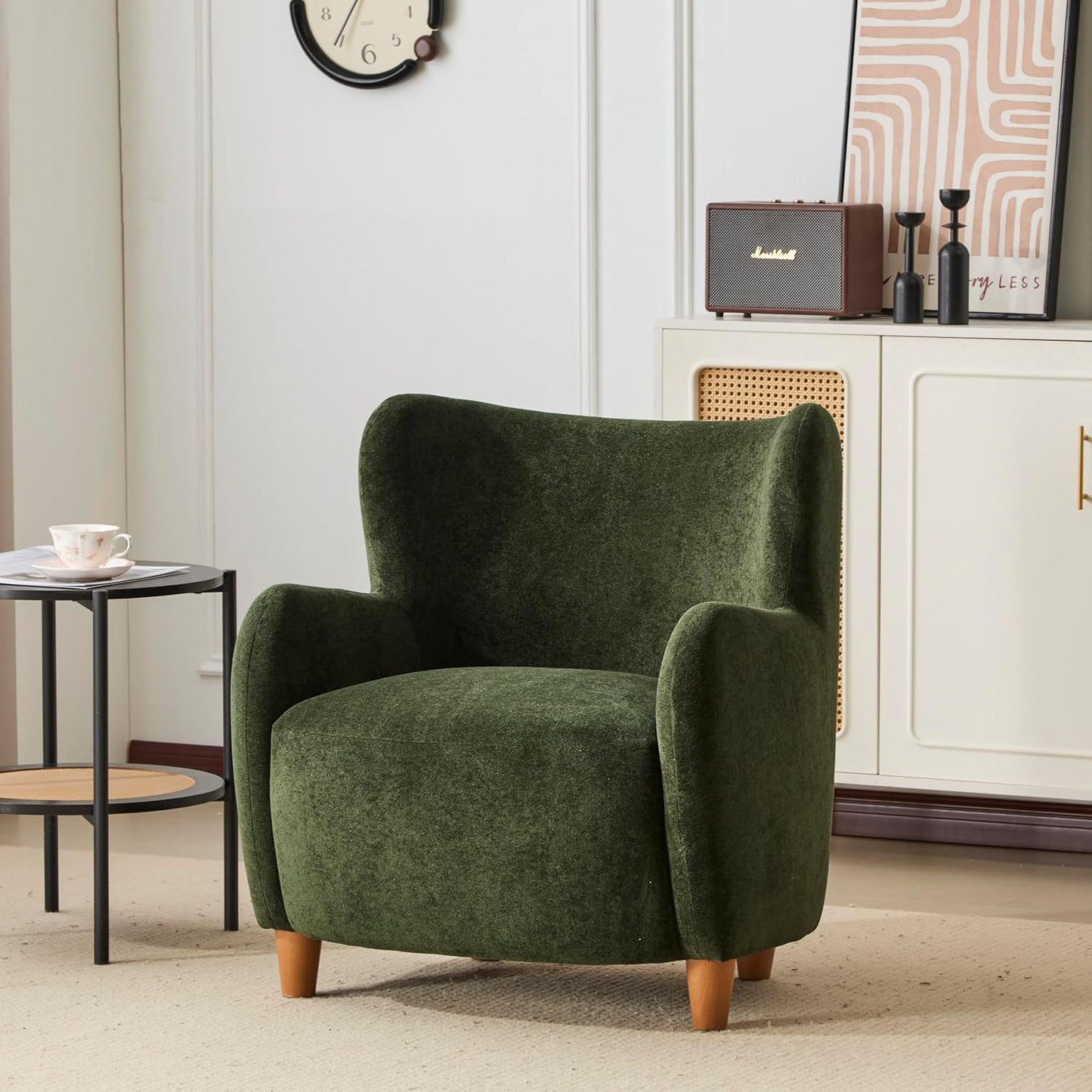 High Back Wingback Velvet Single Seater Armchair Curved Arm Relaxing Accent Chair for Living Room, Bedroom, Hallway (Camel)