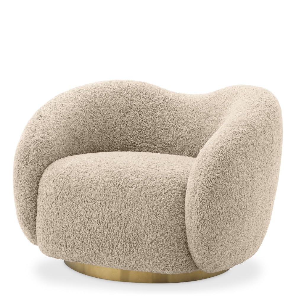 Kingsman Furnitures Brok Swivel Luxury Accent Arm Chair 360 Degree Rotatable Sofa for Home | Bedroom, Living & Drawing Room | Ultra Soft and Comfortable for Lounge Premium Boucle Fabric (Cream)