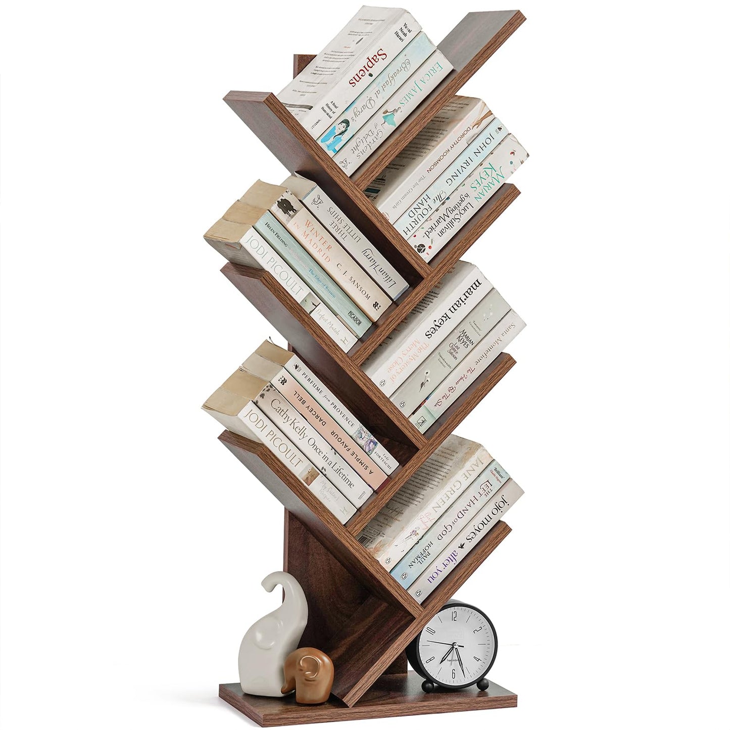 ABOUT SPACE Book Shelf for Home - 7 Tier Tree Shaped Book Rack for Study Room DIY Wooden Book Stand with Bottom Storage Space for Office, Livingroom, Bedroom (Brown - L 35 x B 17 x H 90 cm)