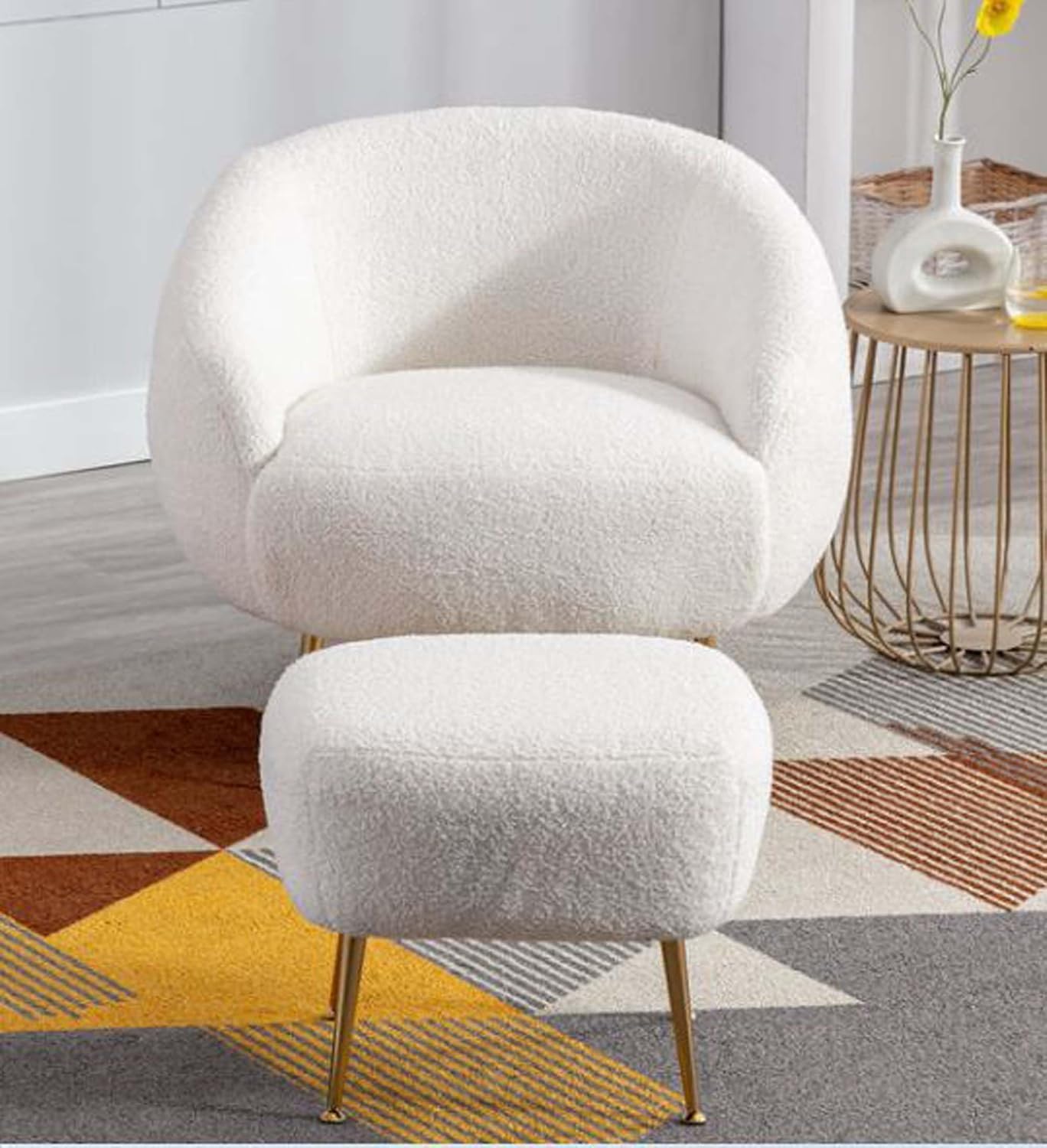 Accent Chair for Living Room, Bedroom Restaurant| Barrel Chair for Living Room with Golden Steel Legs (Style 5, Cream)