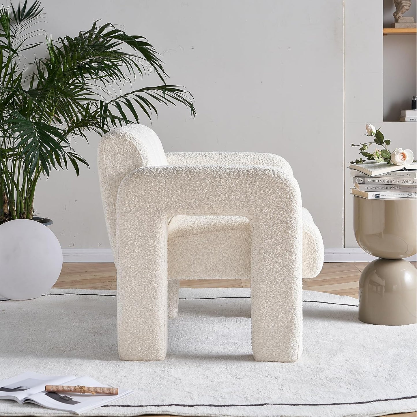 Modern Teddy Accent Chair for Livingroom | Upholstered Boucle Fabric Side Chair Comfy Wide Designer Chair for Bedroom & Home Decor.