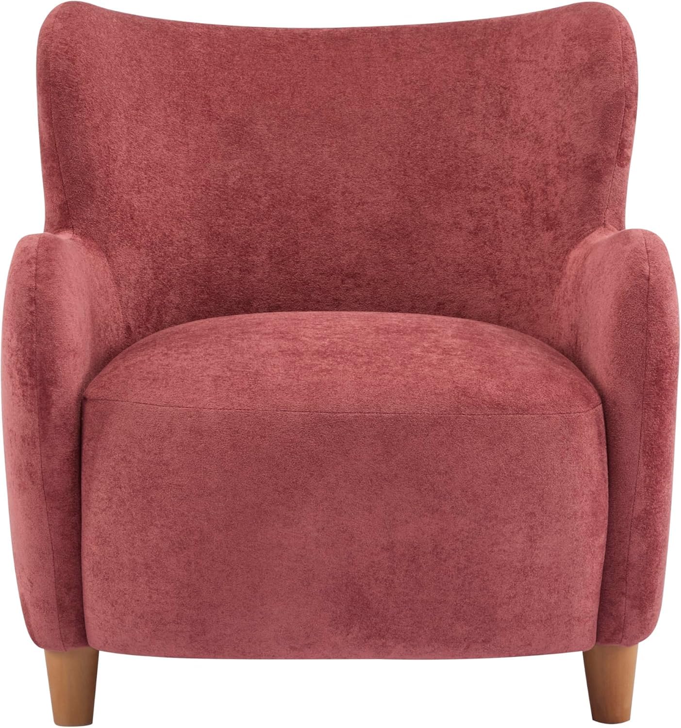 High Back Wingback Velvet Single Seater Armchair Curved Arm Relaxing Accent Chair for Living Room, Bedroom, Hallway (Camel)