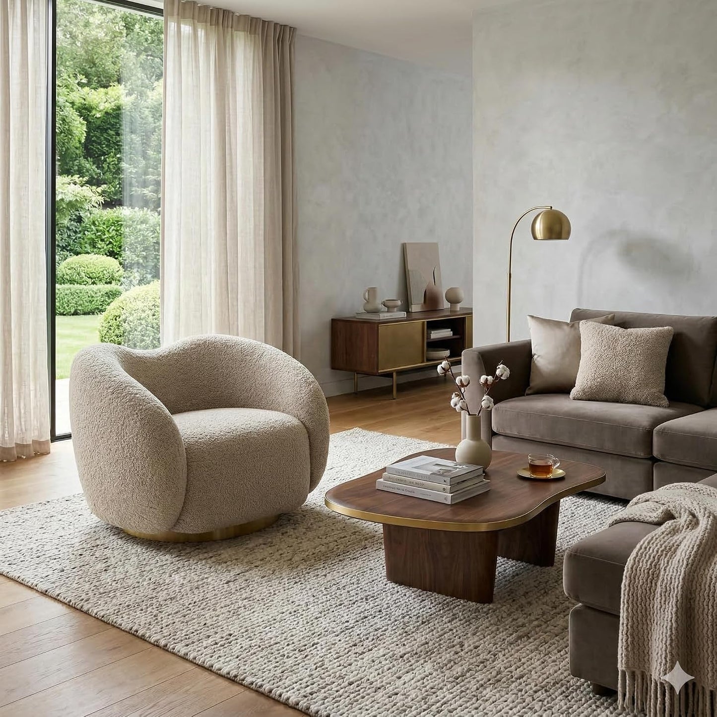 Kingsman Furnitures Brok Swivel Luxury Accent Arm Chair 360 Degree Rotatable Sofa for Home | Bedroom, Living & Drawing Room | Ultra Soft and Comfortable for Lounge Premium Boucle Fabric (Cream)