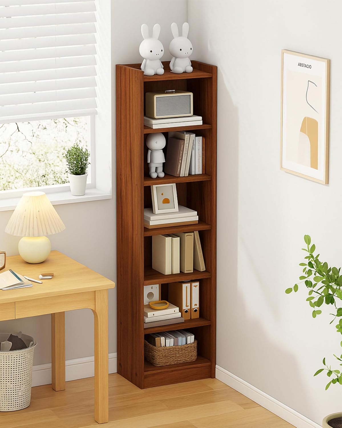 Enigmatic Woodworks Wooden Large Open Bookshelf Multipurpose for Home Rack Showcase Organizer for Living Room I Study Room I 7-Tier I Finish-Suede DIY (Walnut) 33 * 24 * 182cm