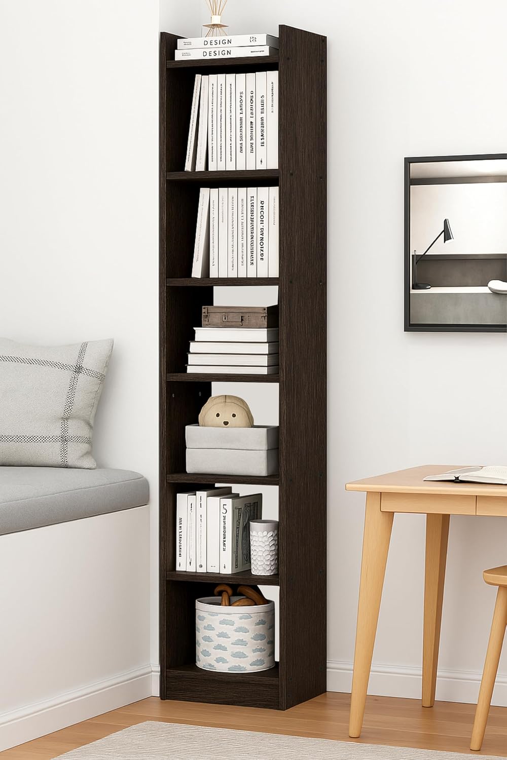 Enigmatic Woodworks Wooden Large Open Bookshelf Multipurpose for Home Rack Showcase Organizer for Living Room I Study Room I 7-Tier I Finish-Suede DIY (Walnut) 33 * 24 * 182cm