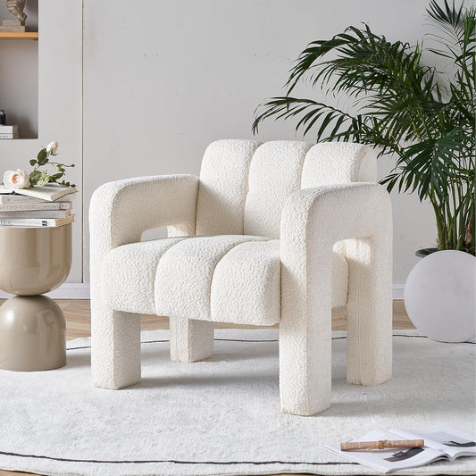 Modern Teddy Accent Chair for Livingroom | Upholstered Boucle Fabric Side Chair Comfy Wide Designer Chair for Bedroom & Home Decor.