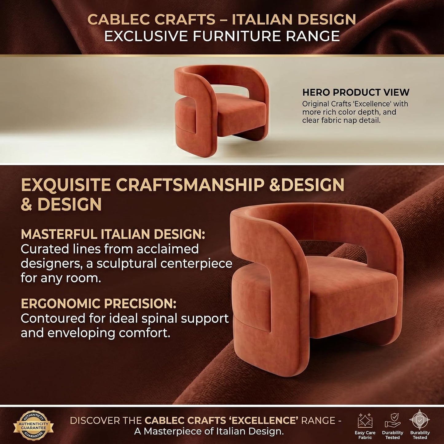 Classic 1-Seater Italian Fabric Sofa Chair for Living Room & Bedroom | Comfortable Single-Seater | Durable Wooden Frame | Italian Compact Design | Easy-to-Maintain Upholstery