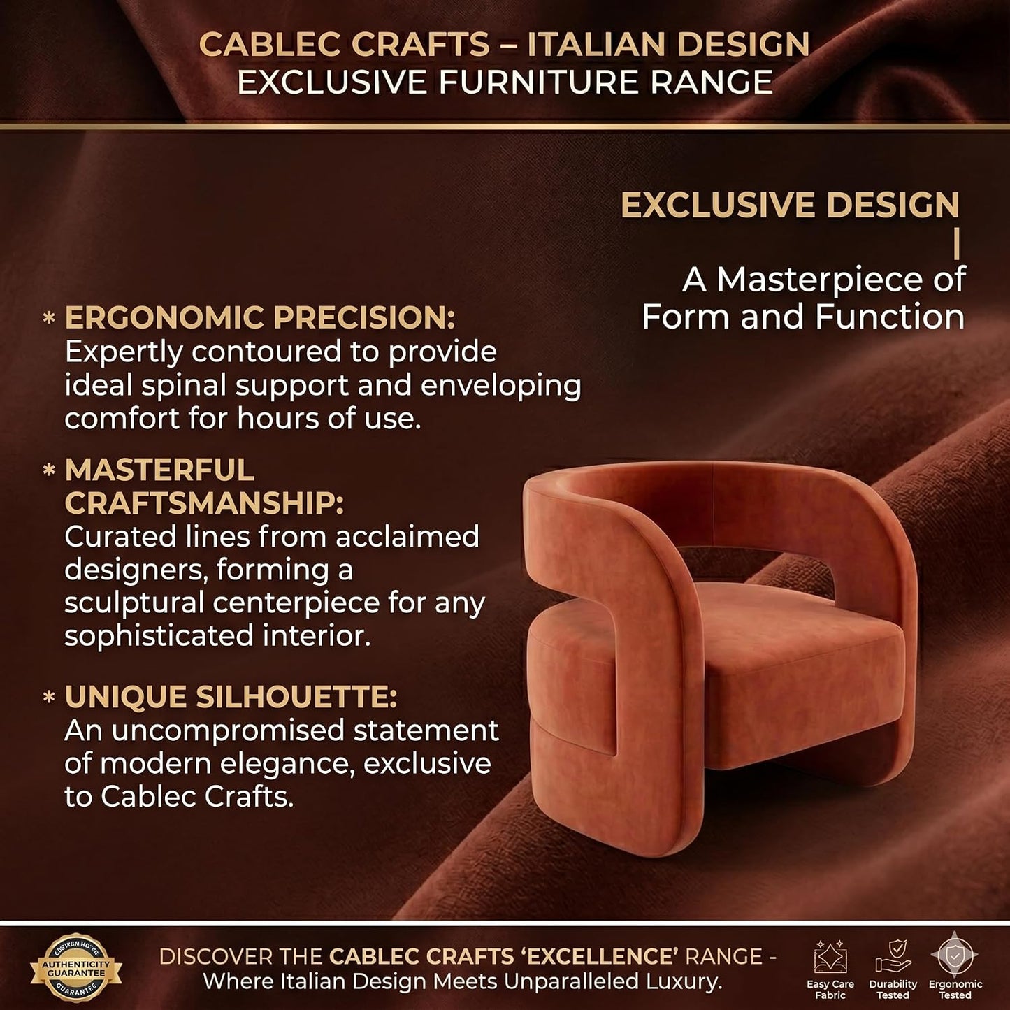 Classic 1-Seater Italian Fabric Sofa Chair for Living Room & Bedroom | Comfortable Single-Seater | Durable Wooden Frame | Italian Compact Design | Easy-to-Maintain Upholstery