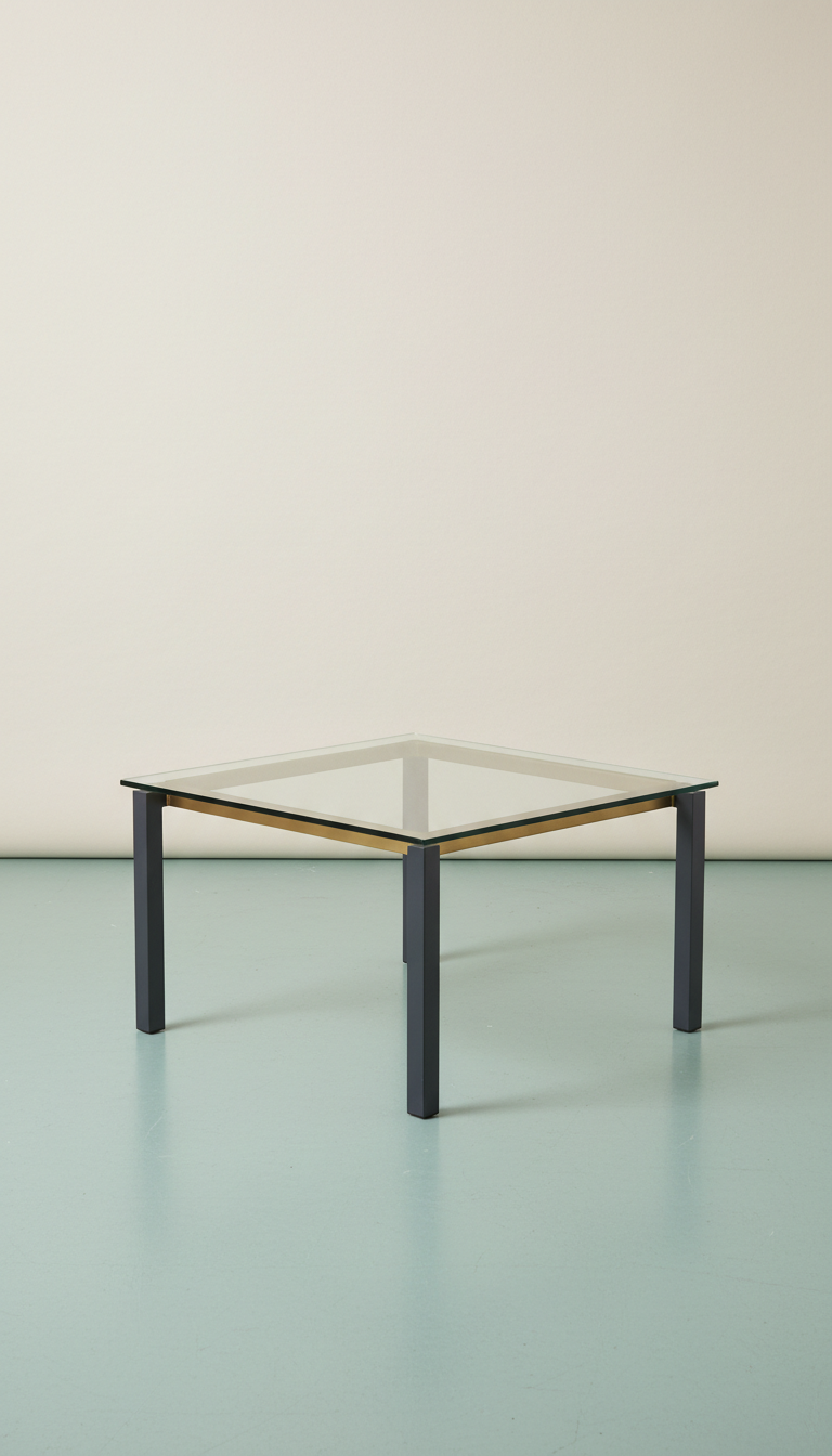 Glass-Topped Coffee Table with Charcoal Metal Legs