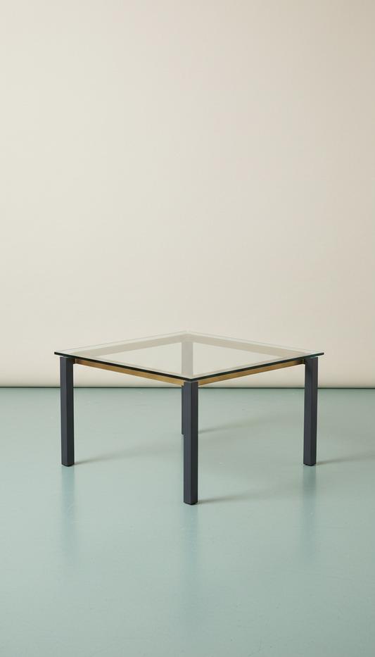 Glass-Topped Coffee Table with Charcoal Metal Legs