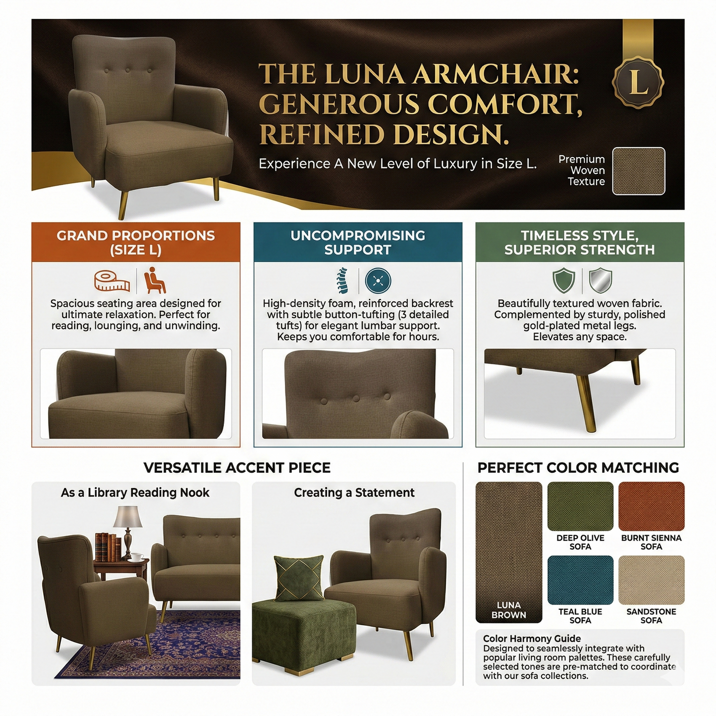 Cablec Crafts™ Eos High-Back Button-Tufted Accent Armchair