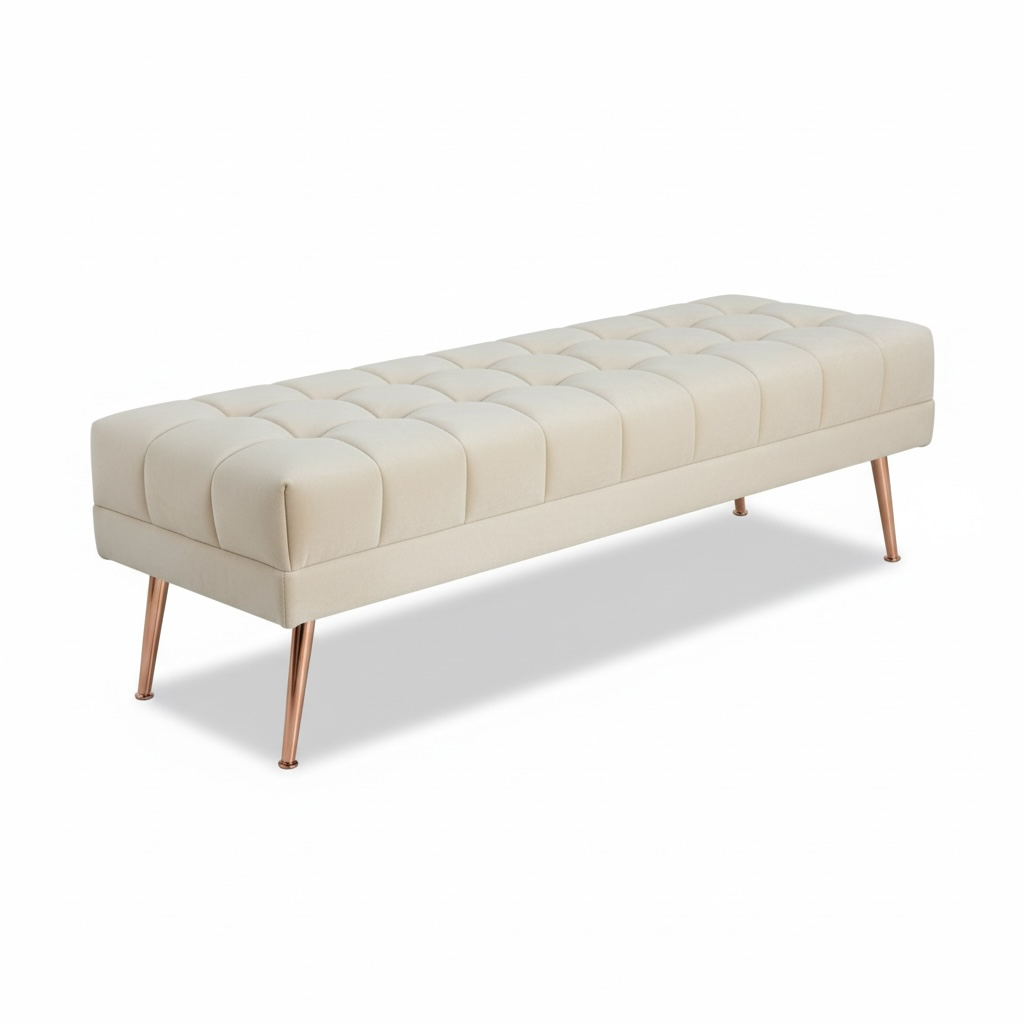 Cablec Crafts™ Tufted Velvet Bench for Living Room & Bedroom | Upholstered Accent Seating with Metal Legs | Chocolate Brown Bench (45×140×45 cm)