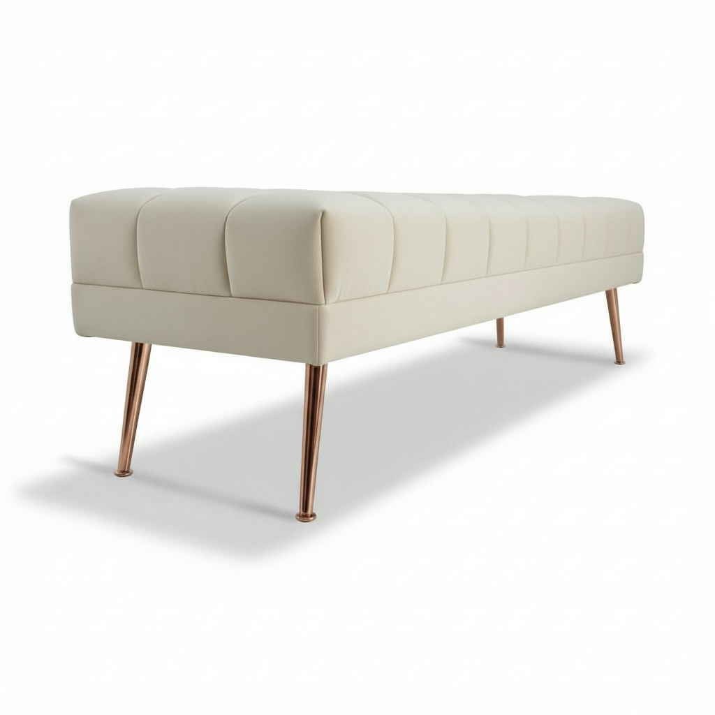 Cablec Crafts™ Tufted Velvet Bench for Living Room & Bedroom | Upholstered Accent Seating with Metal Legs | Chocolate Brown Bench (45×140×45 cm)