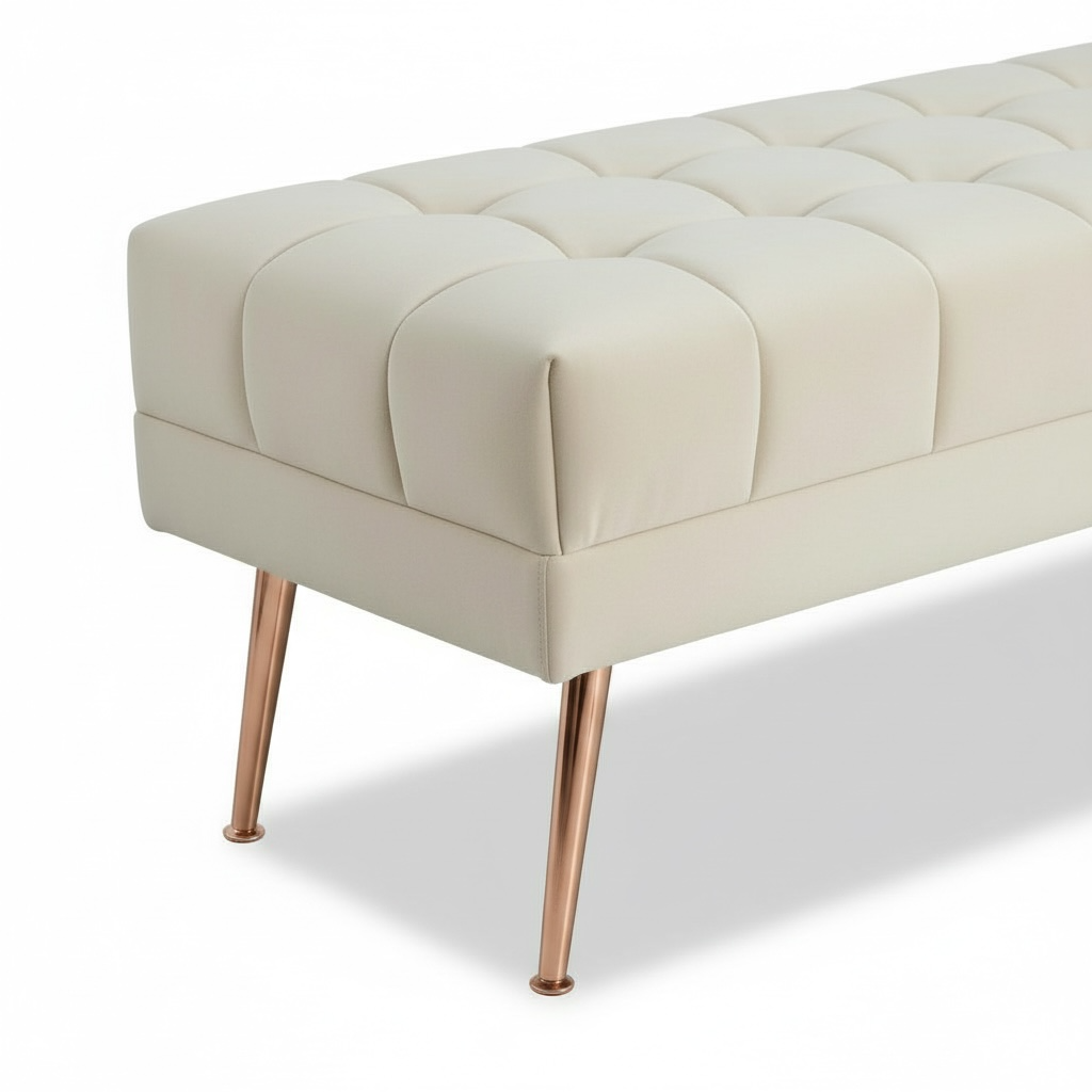Cablec Crafts™ Tufted Velvet Bench for Living Room & Bedroom | Upholstered Accent Seating with Metal Legs | Chocolate Brown Bench (45×140×45 cm)