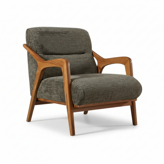 Cablec Crafts™ Solid Wood Accent Lounge Chair with Premium Fabric Upholstery – Modern Armchair for Living Room & Office