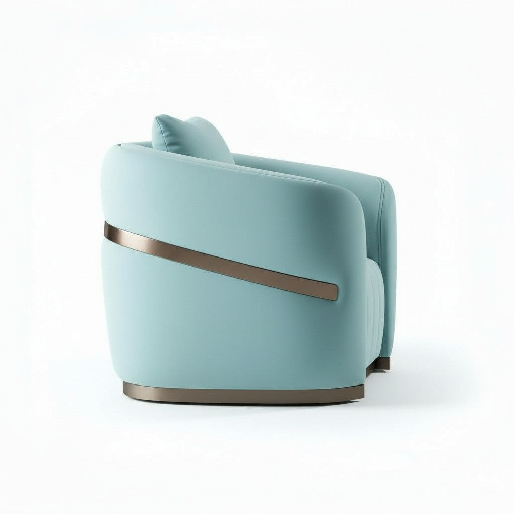 Cablec Crafts™ Selene Luxury Velvet Armchair with Champagne Gold Inlay | Modern Upholstered Tub Chair with Champagne Gold Metal Inlay and Base